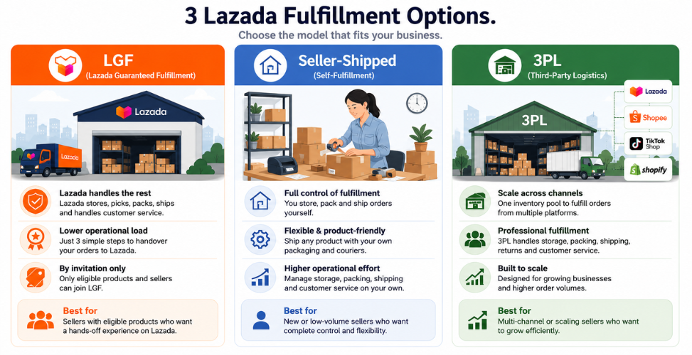 Lazada Fulfillment Options in Singapore Explained: LGF, Seller-Shipped, and 3PL
